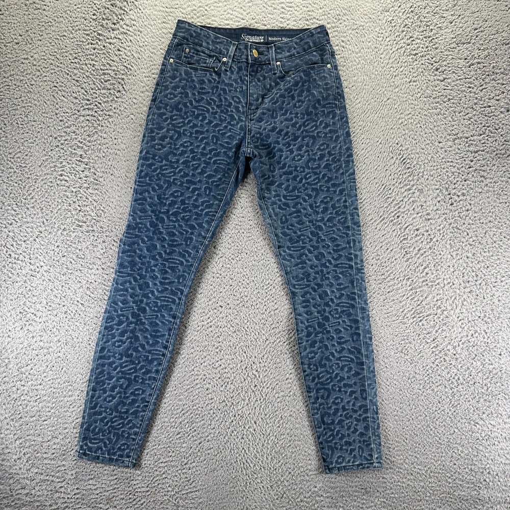 Signature by Levi's Jeans Women's 4 Blue Denim Skinny Leopard Print Stretch